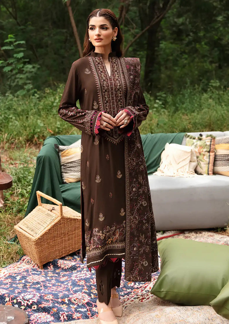 FULLY EMBROIDERED 3PC KARANDI DRESS WITH EMBROIDERED KARANDI SHAWL-ZSJ523