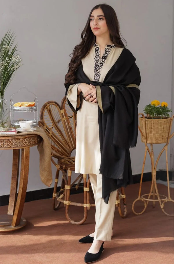 WOOL MAREENA 3PC EMBROIDERED DRESS EMBROIDERED SHAWL ZSJ_5058