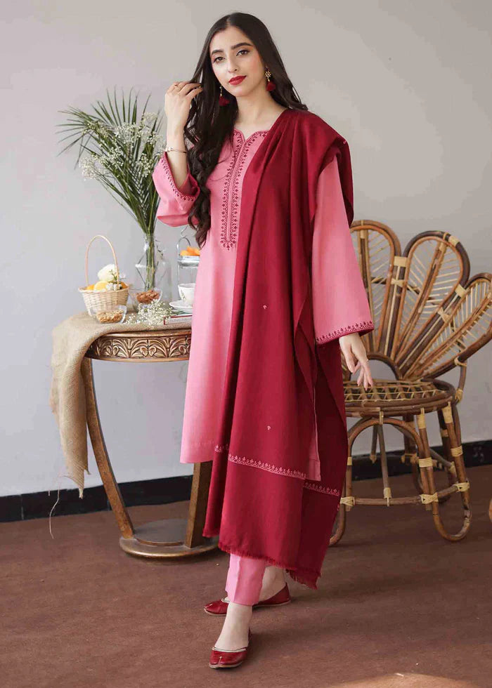 WOOL MARINA 3PC EMBROIDERED DRESS EMBROIDERED SHAWL_ZSJ5062