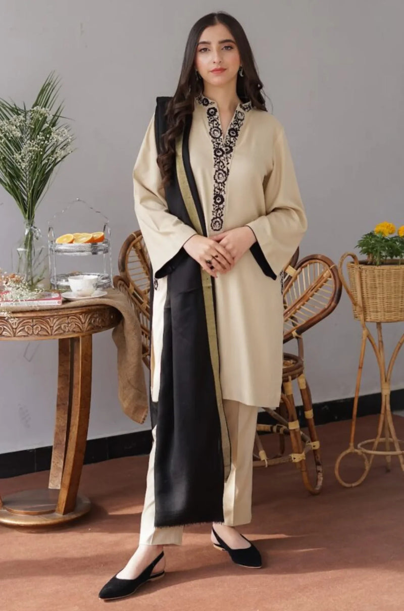 WOOL MAREENA 3PC EMBROIDERED DRESS EMBROIDERED SHAWL ZSJ_5058