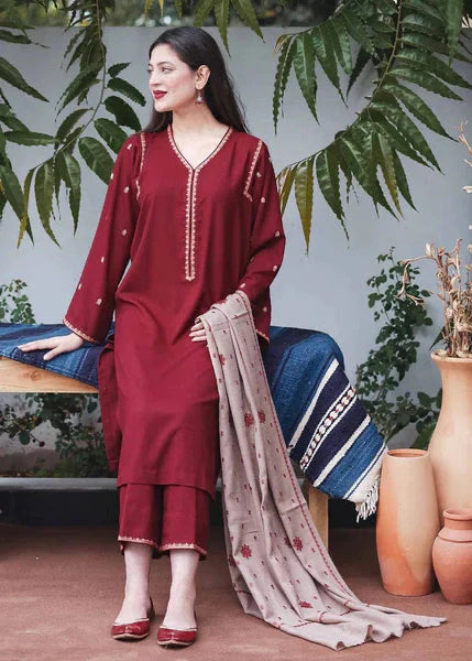 WOOL MARINA 3PC EMBROIDERED DRESS EMBROIDERED SHAWL_ZSJ5057