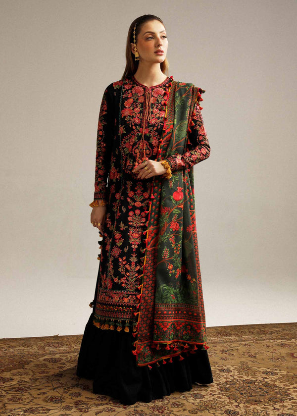 FULLY EMBROIDERED 3PC DHANAK DRESS WITH PRINTED DHANAK SHAWL-ZSJ5005