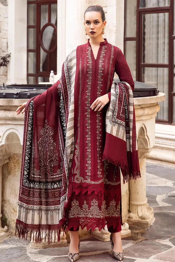 FULLY EMBROIDERED 3PC KHADDAR DRESS WITH PRINTED KHADDAR SHAWL-ZSJ5044