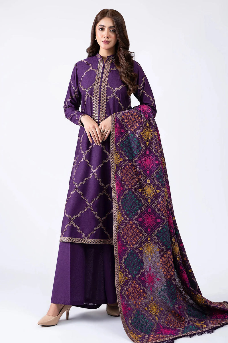 FULLY EMBROIDERED 3PC KARANDI DRESS WITH EMBROIDERED KARANDI SHAWL-ZSJ5074