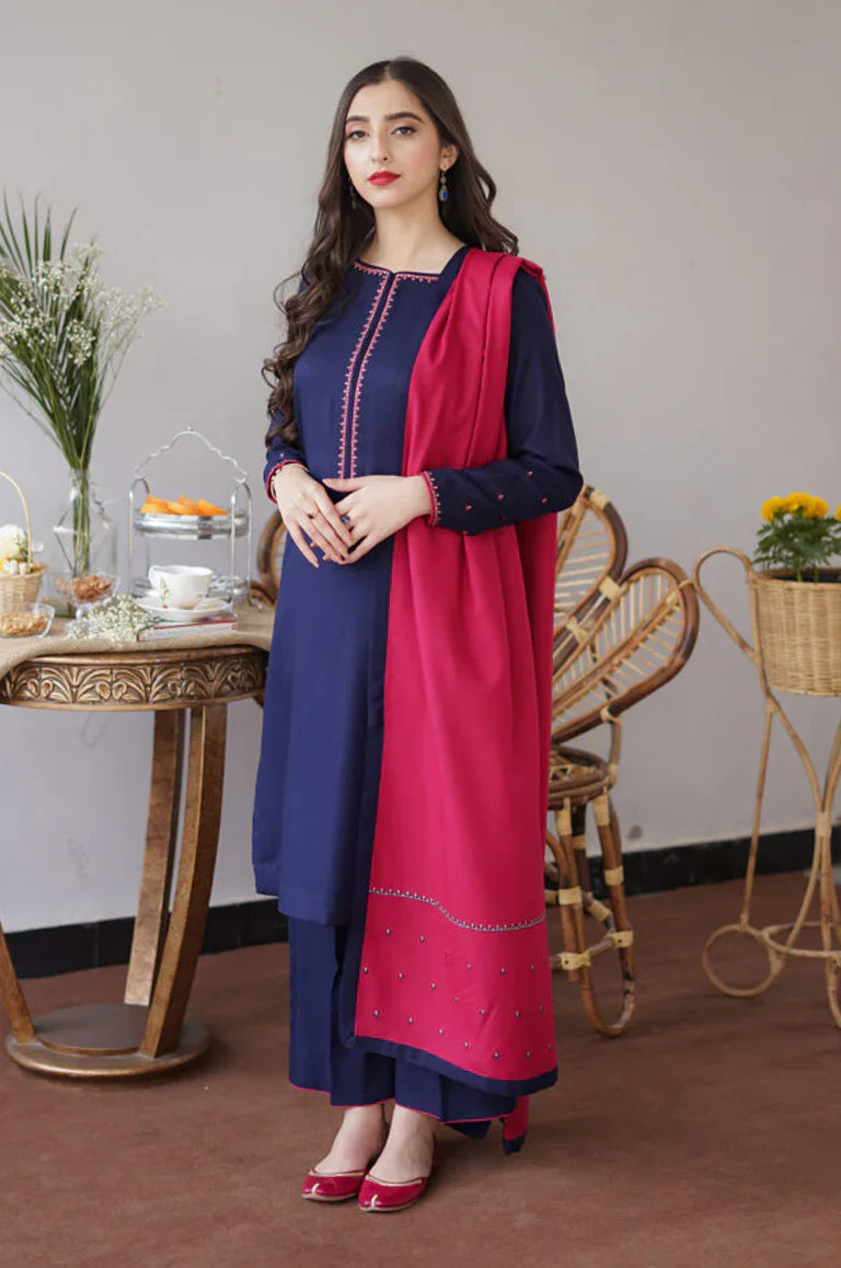 WOOL MAREENA 3PC EMBROIDERED DRESS EMBROIDERED SHAWL ZSJ_5059