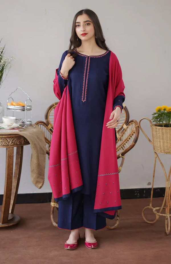 WOOL MAREENA 3PC EMBROIDERED DRESS EMBROIDERED SHAWL ZSJ_5059