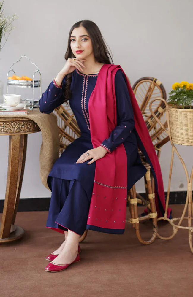 WOOL MAREENA 3PC EMBROIDERED DRESS EMBROIDERED SHAWL ZSJ_5059