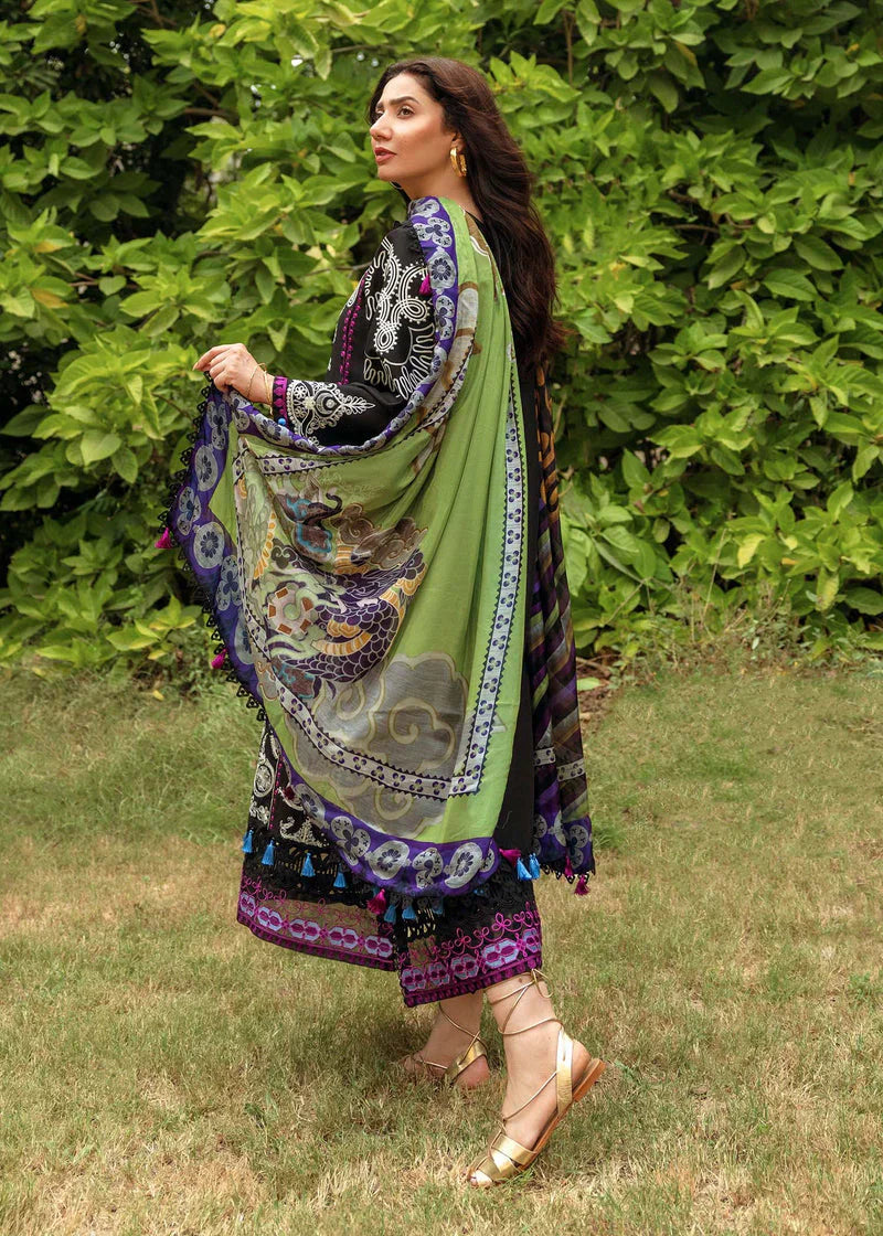 FULLY EMBROIDERED 3PC DHANAK DRESS WITH PRINTED DHANAK SHAWL-ZSJ5032