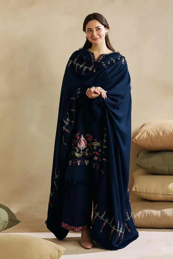 WOOL MAREENA 3PC EMBROIDERED DRESS EMBROIDERED SHAWL-ZSJ5026