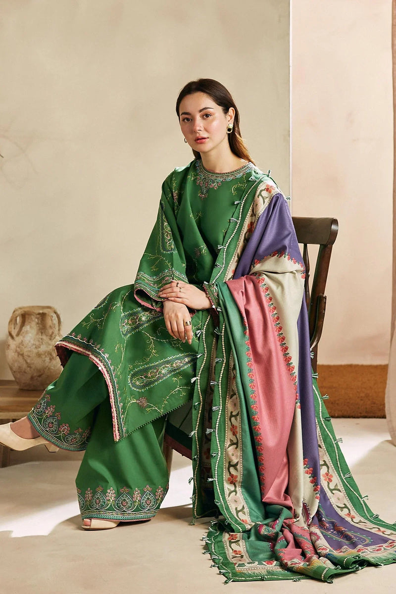 FULLY EMBROIDERED 3PC DHANAK DRESS WITH PRINTED DHANAK SHAWL-ZSJ5029