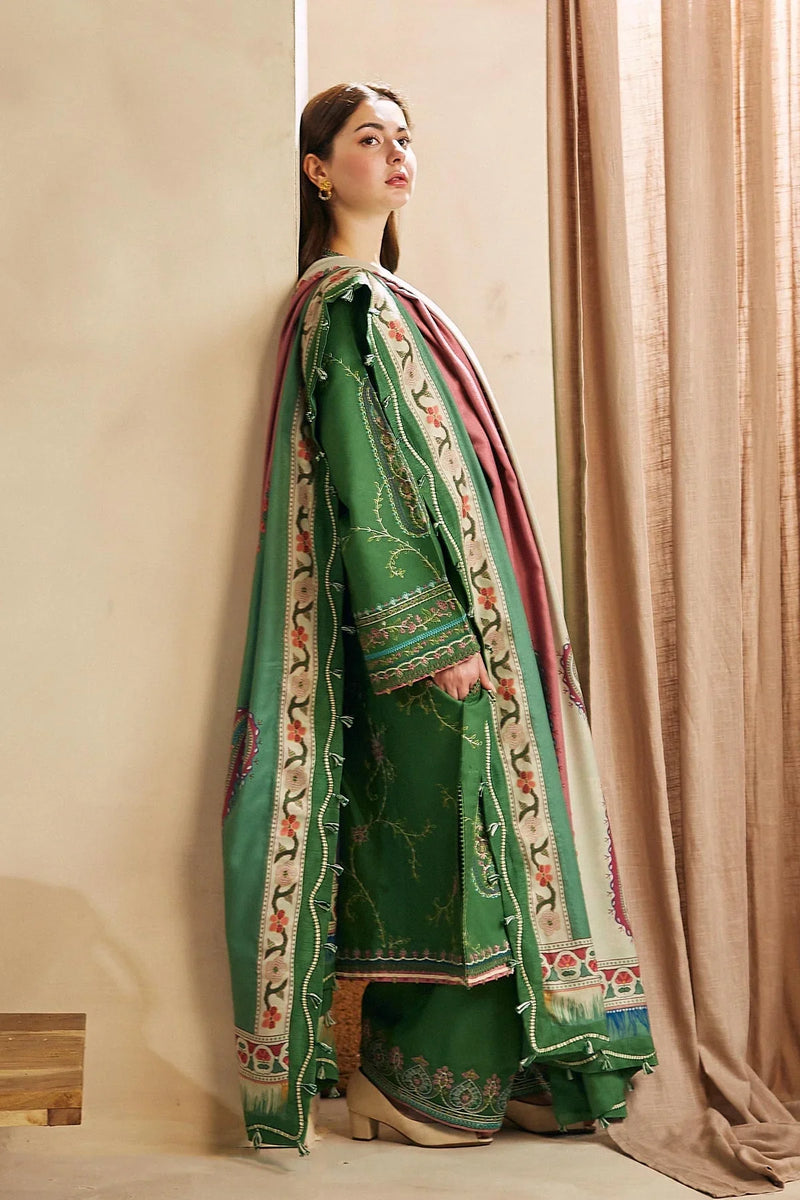 FULLY EMBROIDERED 3PC DHANAK DRESS WITH PRINTED DHANAK SHAWL-ZSJ5029