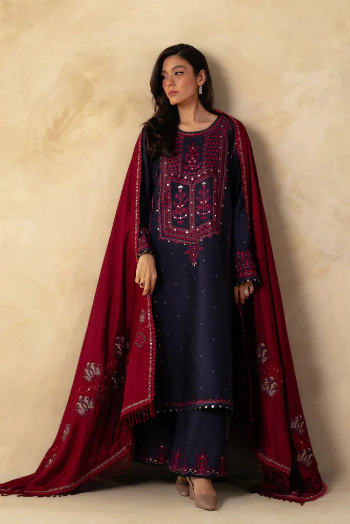 WOOL MAREENA 3PC EMBROIDERED DRESS EMBROIDERED SHAWL-ZSJ5030