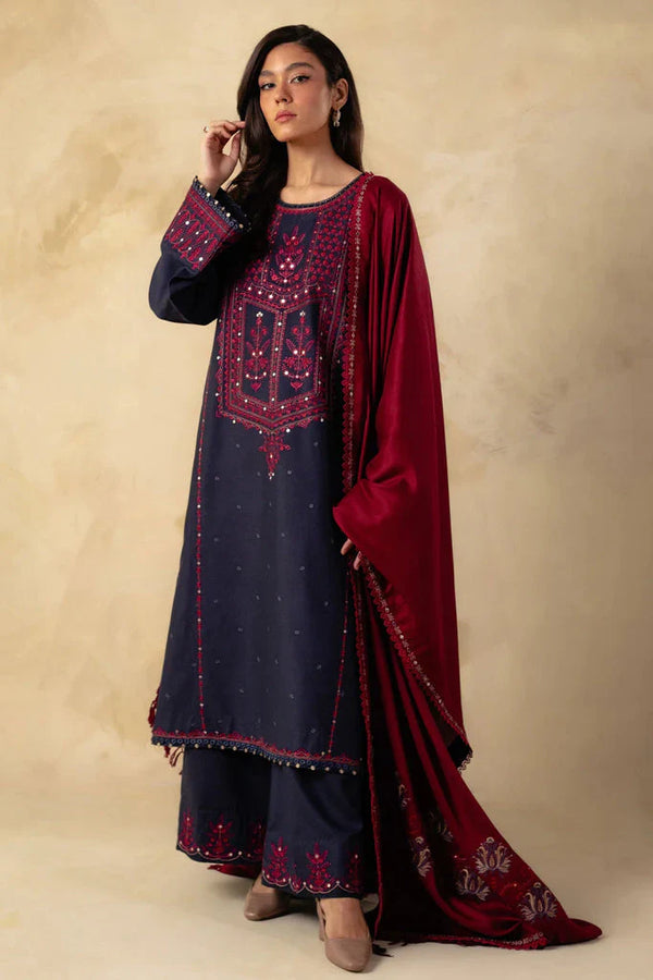 WOOL MAREENA 3PC EMBROIDERED DRESS EMBROIDERED SHAWL-ZSJ5030