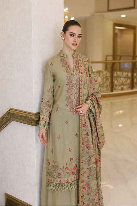 FULLY EMBROIDERED 3PC KARANDI DRESS WITH EMBROIDERED KARANDI SHAWL-ZSJ5055