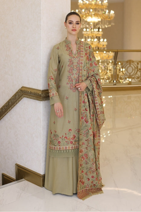 FULLY EMBROIDERED 3PC KARANDI DRESS WITH EMBROIDERED KARANDI SHAWL-ZSJ5055