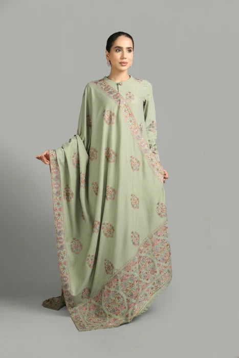 WOOL MARINA 3PC EMBROIDERED DRESS EMBROIDERED SHAWL-ZSJ5014