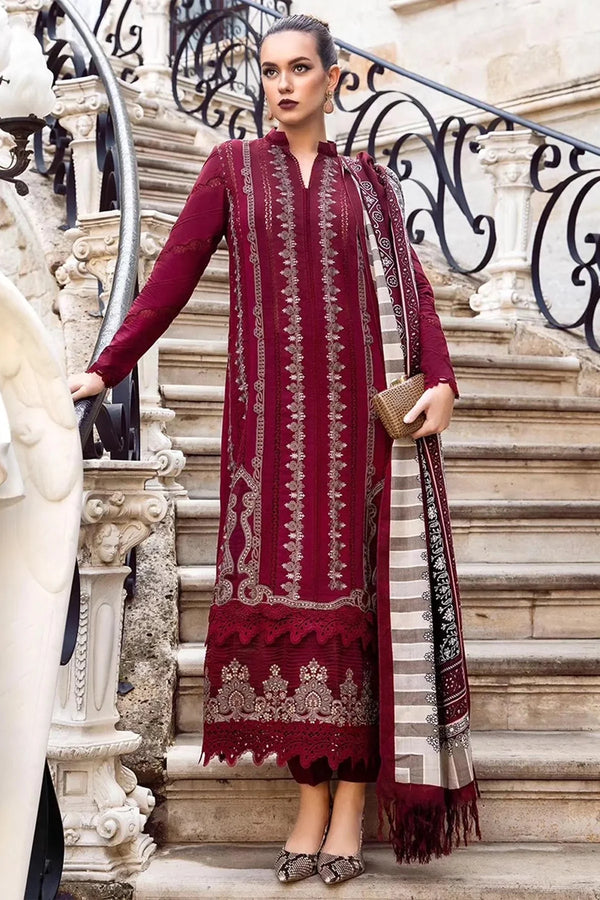 FULLY EMBROIDERED 3PC KHADDAR DRESS WITH PRINTED KHADDAR SHAWL-ZSJ5044