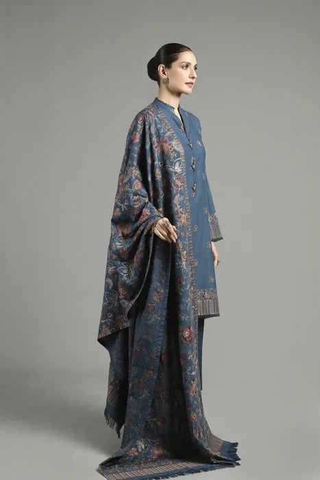 WOOL MARINA 3PC EMBROIDERED DRESS EMBROIDERED SHAWL-ZSJ5021