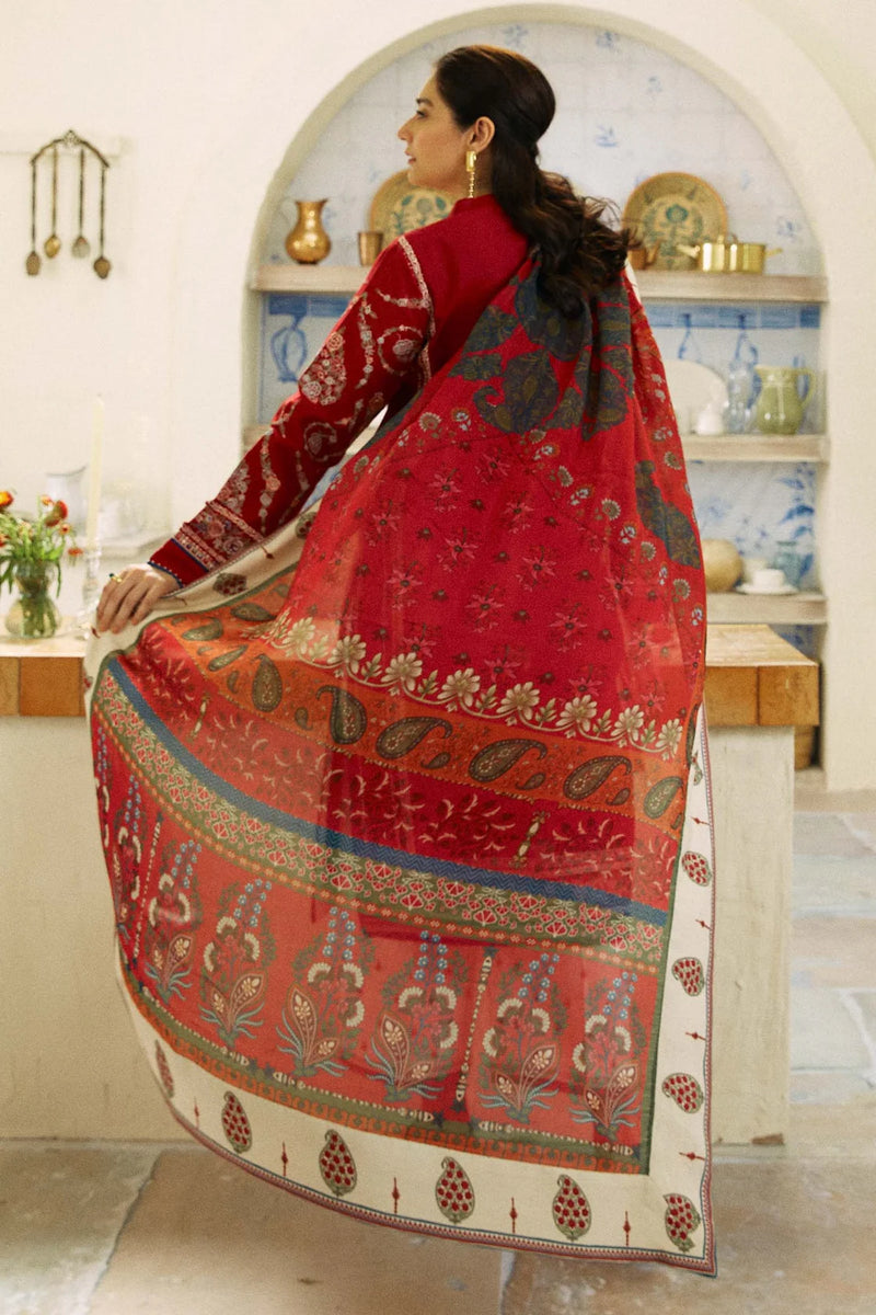 FULLY EMBROIDERED 3PC DHANAK DRESS WITH PRINTED DHANAK SHAWL-ZSJ576