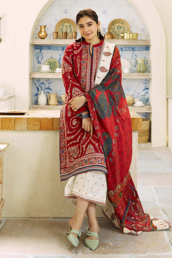 FULLY EMBROIDERED 3PC DHANAK DRESS WITH PRINTED DHANAK SHAWL-ZSJ576